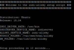 Bild zeigt einen Screenshot des Installationsscripts von indi-allsky